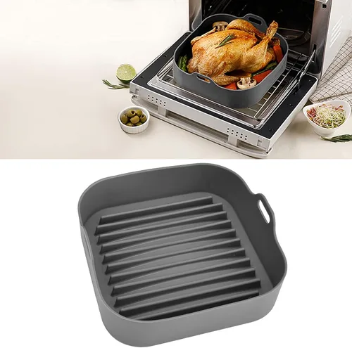 Vista 2 de Zerodis Olla de silicona para freidora de aire, cesta cuadrada de silicona para freidora de aire, accesorios de repuesto para revestimientos