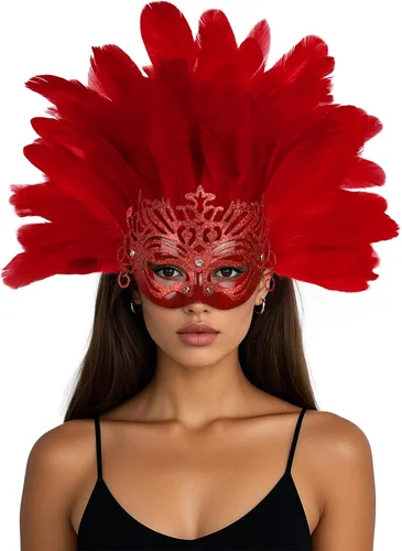 Vista 7 de Tocado de plumas para mujer, máscara de carnaval, tocado de plumas para carnaval, accesorios de fiesta de Mardi Gras