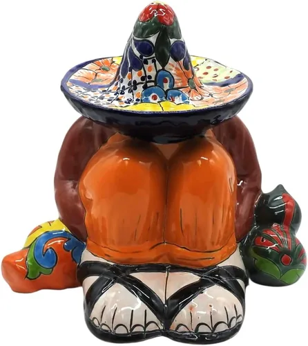 Vista 4 de Pancho Cowboy - Figura grande pintada a mano para interiores y exteriores, multicolor esmaltada (Puebla)