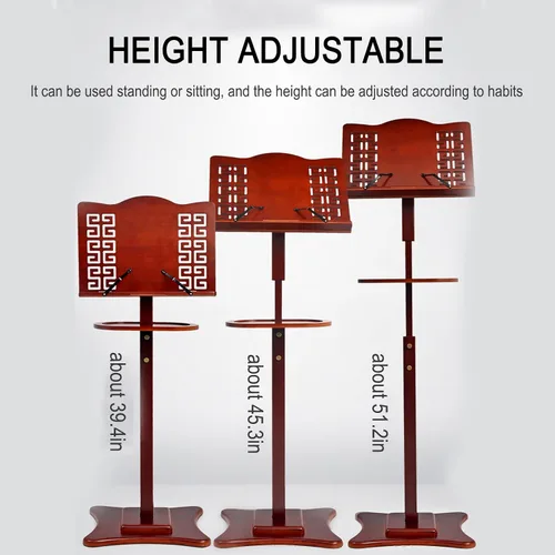 Vista 2 de Buhelyc Soporte de música, soporte de partituras retro ajustable en altura con bandeja, ajuste horizontal de 340°, antideslizante, resistente