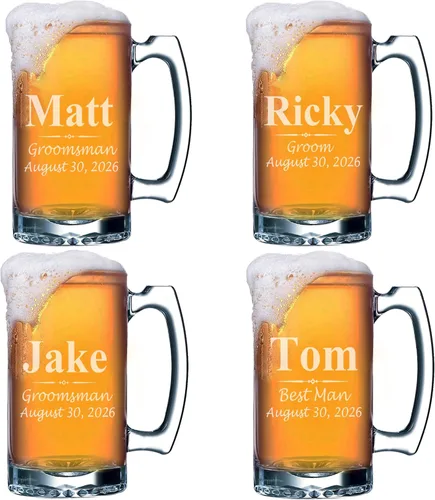 Vista 8 de My Personal Memories Juego de 4, juego de 8 y más tazas de cerveza grabadas personalizadas de padrinos de boda de 16 onzas, regalos personalizados