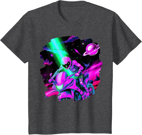 Vista 29 de Camiseta de motociclista espacial para motociclista astronauta, Negro, S