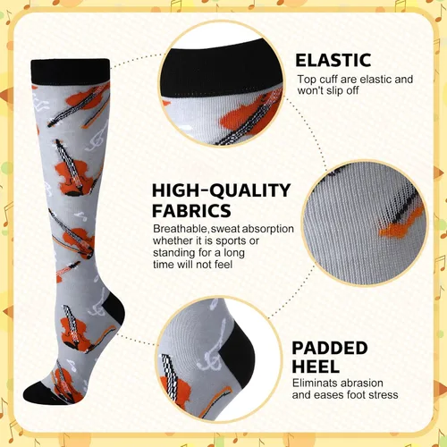 Vista 3 de 8 pares de calcetines altos de música para hombre, calcetines deportivos para voleibol, sóftbol, deportes, deportes, regalo para amantes de la música