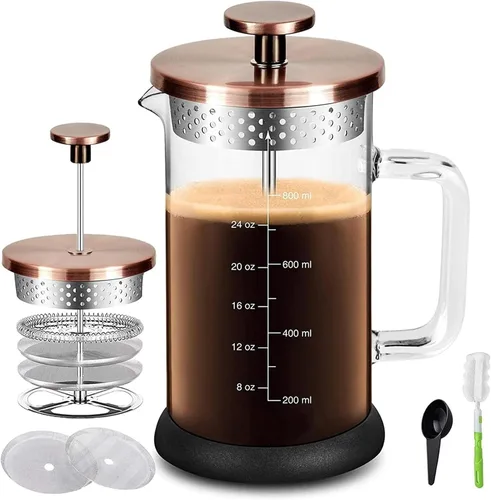 Vista 8 de YMMIND Cafetera de prensa francesa de 12 onzas, cafetera de té espresso con sistema de 4 filtros, émbolo de acero inoxidable y vidrio de Negro