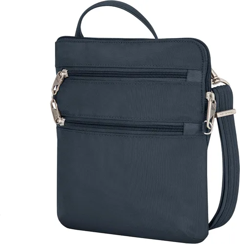 Vista 3 de Travelon Bolso cruzado clásico con cremallera Dbl y antirrobo, midnight, 9 x 10.5 x 1, Bolso bandolera clásico antirrobo con cremallera Dbl
