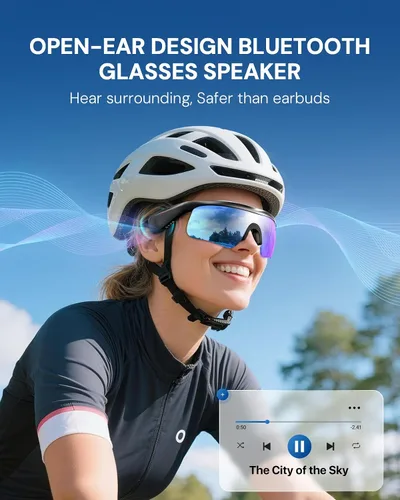 Vista 7 de Lentes de sol Bluetooth para hombres y mujeres, lentes deportivos polarizados UV400 con altavoces HD de oído abierto, asistente de voz y tubos