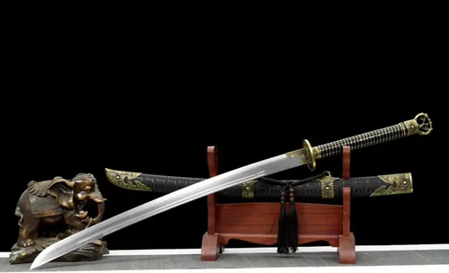 Vista 9 de LONGSWORD - Espada ancha Yan Ling Dao hecha a mano con hoja de acero forjado de alto carbono, vaina de madera de poliuretano y accesorios