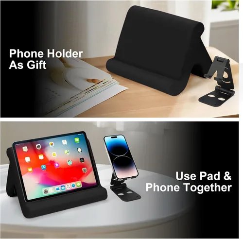 Vista 3 de Soporte universal multiángulo para tableta, soporte suave con soporte de teléfono negro para regazo, rodilla, sofá y cama, compatible con iPad Pro