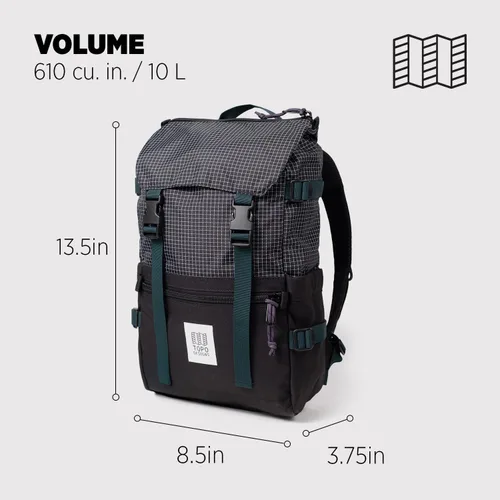Vista 3 de Topo Designs Rover Pack - Mochila para EDC, excursiones de un día Negro/cuadrícula