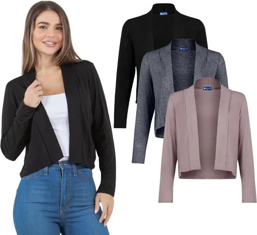 Vista 11 de Azules Cárdigan corto para mujer, suéter ligero de manga larga, cárdigan corto con frente abierto para vestidos