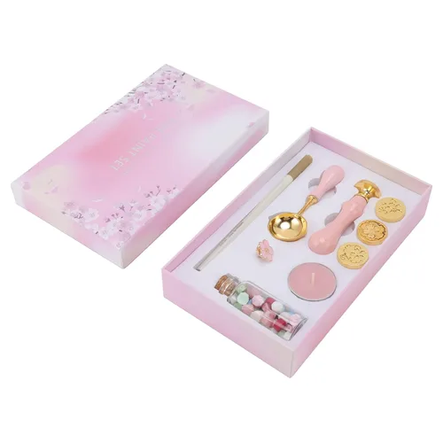 Vista 5 de Jeanoko Kit de sellos reemplazables con patrones de sello de cera con broche de mango de sello de madera para el hogar, escuela, oficina, invitación