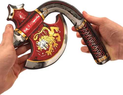 Vista 4 de Liontouch Hacha Noble Knight para niños, color rojo Juguete medieval de simulación en espuma para niños con tema de león dorado Armas seguras