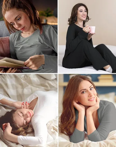 Vista 8 de INNERSY Conjunto de ropa interior térmica ligera para mujer, con forro polar, capa base para clima frío