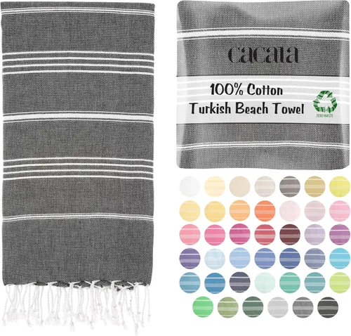 Vista 35 de Toalla de playa turca ligera y delgada de Cacala 100% algodón, libre de arena y de secado rápido, perfecta como toalla de viaje extra grande