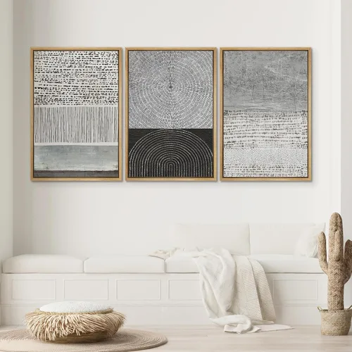 Vista 627 de SIGNWIN Lienzo enmarcado para pared, juego de arte neutro de bosque brumoso, ilustraciones en tono tierra, arte moderno, decorativo, bohemio