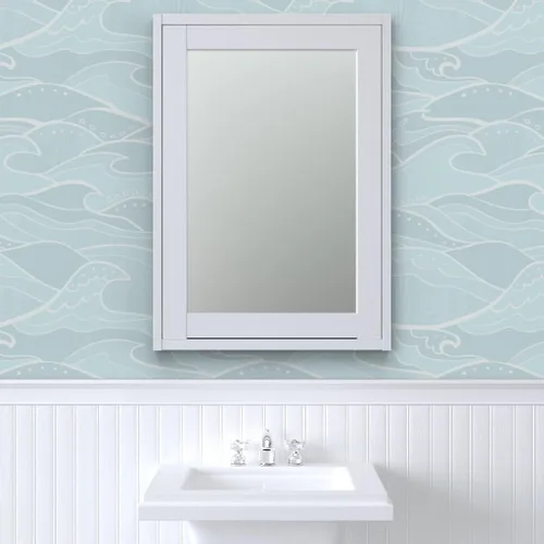 Vista 9 de Spoonflower Papel tapiz para despegar y pegar - Ondas Mar Luz Verde Azul Océano Náutico Surf Beach House Papel pintado extraíble personalizado