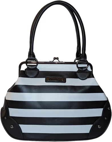 Vista 2 de Rock Rebel Edward Scissorhands - Bolsa de bolera Kisslock a rayas blancas y negras