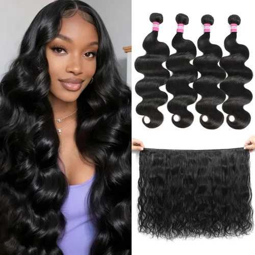 Vista 15 de DMKEEP Extensiones de cabello humano ondulado con cierre, 12, 14, 16+10 pulgadas, 100% cabello virgen brasileño sin procesar, 3 paquetes con cierre
