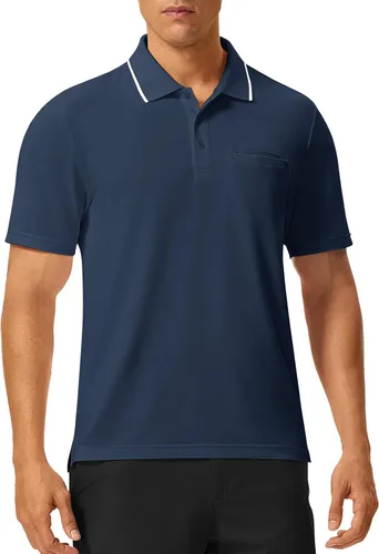Vista 17 de Rdruko Camisas polo para hombre de manga corta, secado rápido, para golf y deportes al aire libre con bolsillo 01 Negro