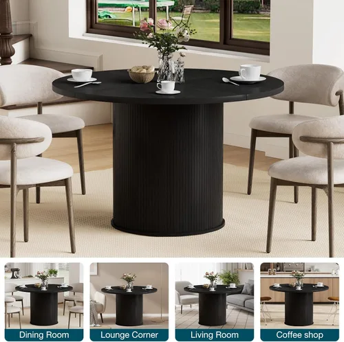 Vista 6 de HOMMPA Mesa de comedor redonda de 48 pulgadas para mesa de cocina de 4 a 6 pulgadas, mesa de comedor con base de tira de madera para cocina
