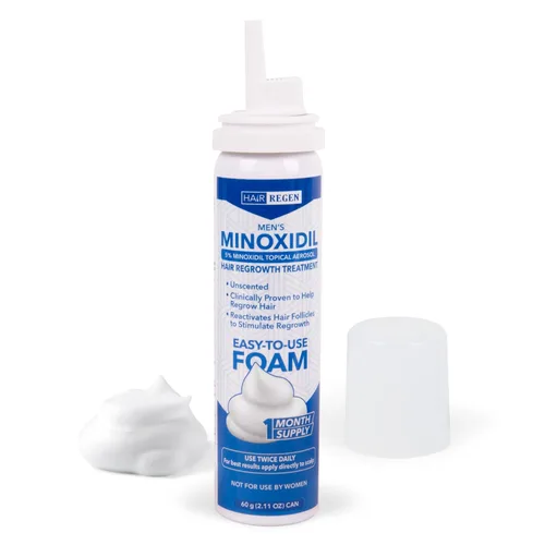 Vista 2 de Hair Regen Minoxidil Foam para hombres 5% - Tratamiento de crecimiento del cabello para hombres para él - Espuma tópica Minoxidil para hombres