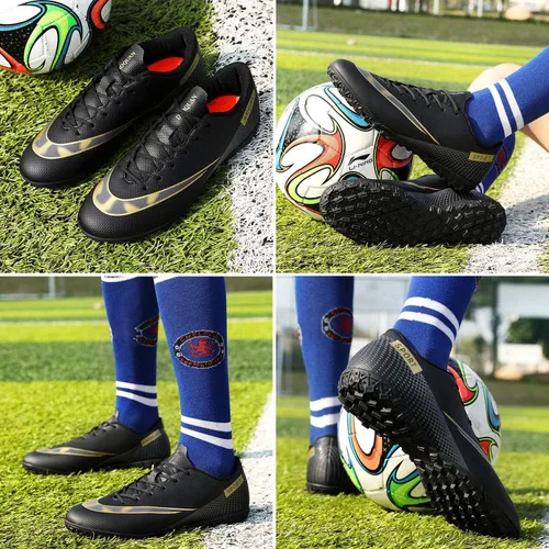 Vista 6 de UVCDE Zapatos de fútbol para hombre para fútbol atlético profesional CR TF Ground Outsoles AG Team Negro