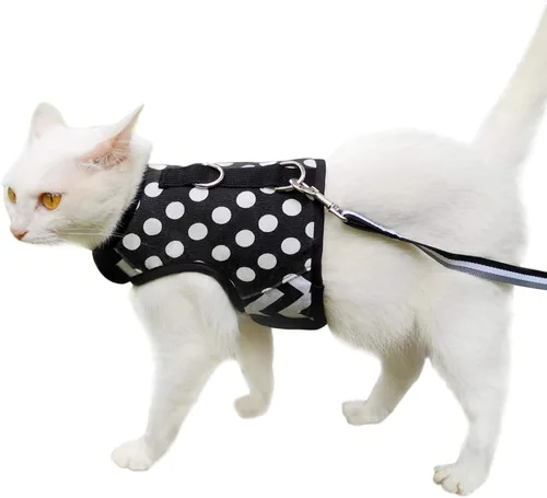 Vista 19 de Arnés de gato con correa, ajustable para gatos, chaleco acolchado para gatos, Black Plaid