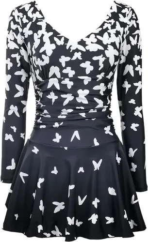 Vista 2 de NESY Traje de baño de manga larga para mujer, de una pieza, con protección contra erupciones, traje de baño Boyleg UPF 50+, vestido de natación