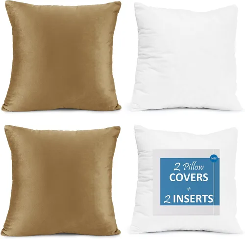 Vista 17 de Nestl Juego de 2 rellenos de almohada con terciopelo suave y sólido, juego de fundas de almohada cuadradas decorativas para sofá, automóvil Azul