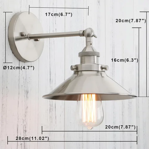 Vista 5 de PERMO - Iluminación de pared industrial vintage en metal, apliques de pared en níquel cepillado, lámpara de pared ajustable de 180 grados