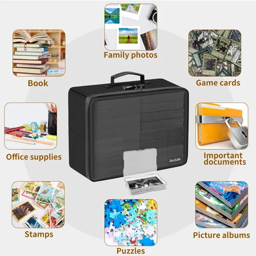 Vista 6 de DocSafe - Caja de almacenamiento de fotos con cerradura, caja organizadora de fotos ignífuga con 16 fundas interiores de 4 x 6 pulgadas Transparente