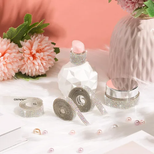 Vista 3 de 3 rollos de 3 yardas de cinta autoadhesiva de diamantes de imitación de cristal para manualidades, ropa, decoración de automóviles y regalos
