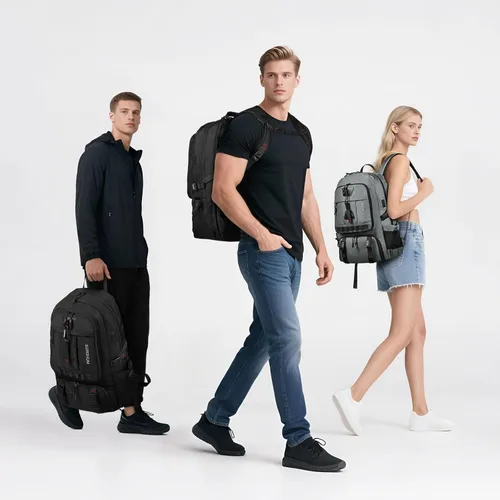 Vista 6 de Mochila de viaje de 45 litros aprobada por la TSA con compartimento para zapatos y separación en seco y húmedo, bolsa para laptop de 18.4 pulgadas