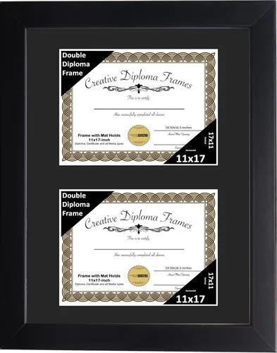 Vista 41 de Creative Picture Frames Marco de diploma doble clásico negro de 6 x 8 pulgadas con vidrio negro y colgador de pared instalado