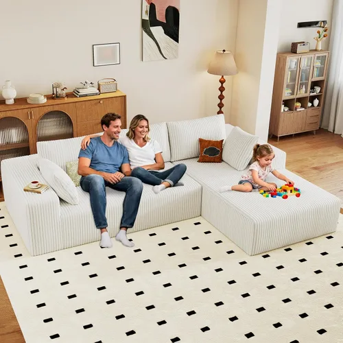 Vista 66 de Sofá modular de 96 pulgadas en forma de L, sofá modular de 3 asientos, sofá modular de pana de espuma viscoelástica sin hueso para sala de estar
