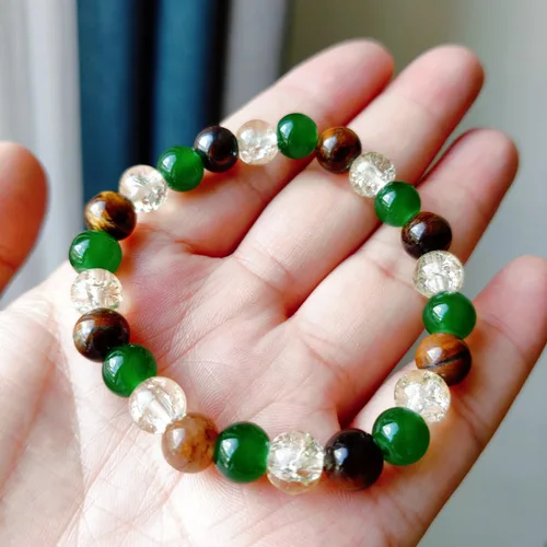 Vista 50 de Pulseras de triple protección con piedra de ojo de tigre de obsidiana negra con hematita para hombres y mujeres, pulsera de piedra curativa