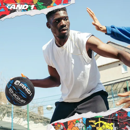 Vista 4 de AND1 Enigma - Baloncesto de goma, tamaño reglamentario oficial 7 (29.5 pulgadas), pelota de baloncesto urbano de construcción de canal profundo Azul