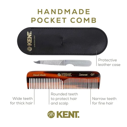 Vista 4 de Kent NU19 Set de regalo, con peine de bolsillo de dientes finos y dientes anchos OT para cabello, bigote y barba para hombres, mujeres y niños.