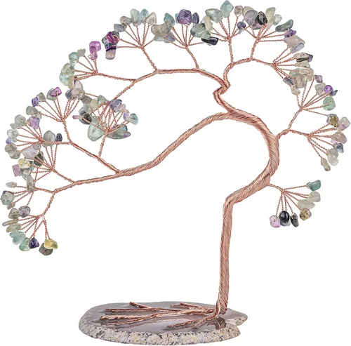 Vista 10 de rockcloud Árbol de dinero de cristal aguamarina con base de ágata, árbol bonsái de Feng Shui de la suerte para decoración de oficina y hogar