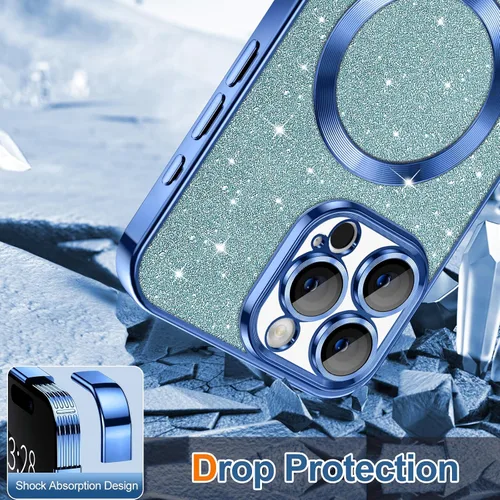 Vista 10 de Hython para iPhone 15 Plus Funda con chispas brillantes, Fundas transparentes magnéticas con protector de lente de cámara [Compatible con MagSafe]