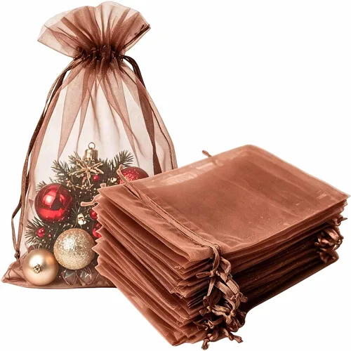 Vista 9 de Bolsas de regalo de organza de 4 x 6 pulgadas con cordón para joyas, dulces, paquetes de 50 bolsas de té de tela transparente azul aguamarina