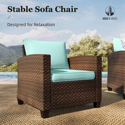 Vista 87 de HERA'S HOUSE - Juego de muebles para patio con mesa para fogata, muebles de mimbre para exteriores, sofá de conversación con asientos profundos