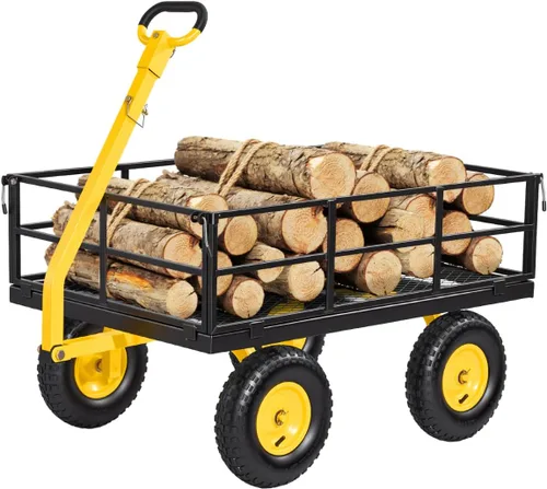 Vista 18 de VEVOR Carrito de jardín de acero de 900 libras, mango 2 en 1, carro de jardín extraíble resistente con neumáticos libres de 10 pulgadas, carrito