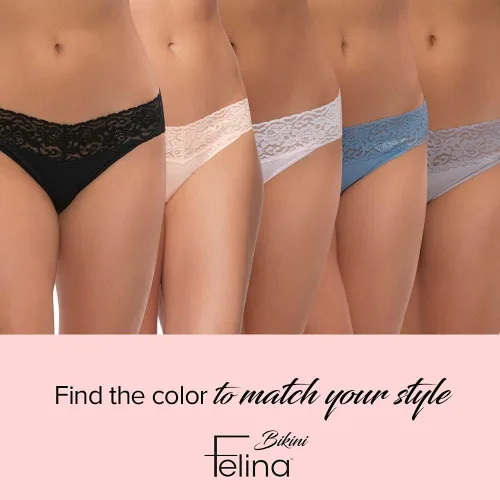 Vista 6 de Felina Ropa interior de bikini con encaje elástico, ropa interior sexy para mujer, bragas de bikini, bragas sin costuras (paquete de 5)