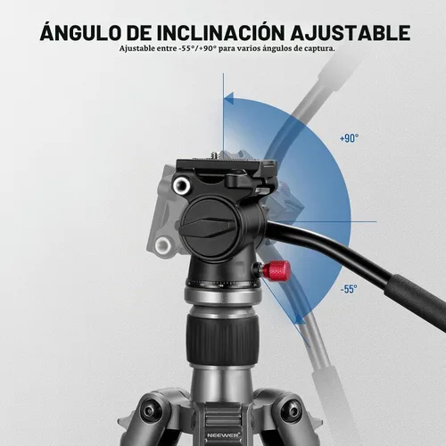 Vista 3 de NEEWER Cabezal de trípode fluido con mango y liberación rápida tipo Arca, cabezal panorámico de inclinación con arrastre de aleación de aluminio