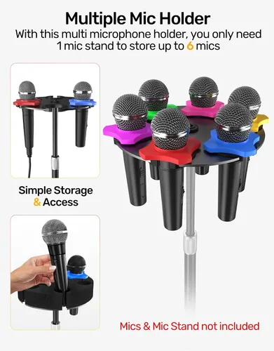 Vista 2 de Soporte para múltiples micrófonos de hasta 6 micrófonos (acolchado de aluminio/goma) para micrófonos dinámicos, con cable e inalámbricos