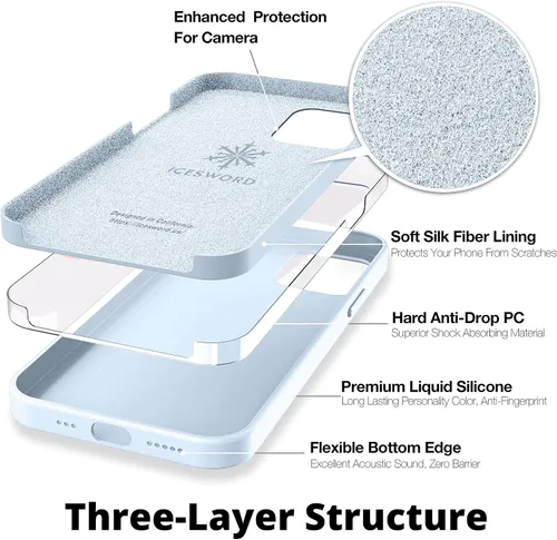 Vista 5 de IceSword Funda para iPhone 12 Pro Max, de silicona líquida delgada protectora a prueba de golpes, forro de microfibra antiarañazos, color azul