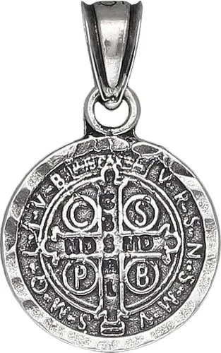 Vista 2 de eJewelryPlus Collar con colgante de medalla de San Benito de plata de ley oxidada con cadena