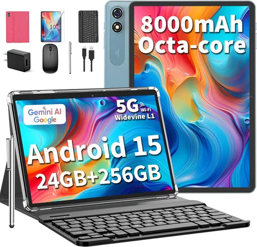 Vista 10 de Tablet Android 15 de 10 pulgadas, tableta 2026 con teclado, 24GB+256GB+2TB Expand, tabletas 2 en 1 con Gemini AI, Octa-Core, 8000mAh, WiFi 5G