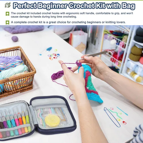 Vista 5 de Katech Juego de 85 ganchos de ganchillo, kit de ganchos de ganchillo con estuche de almacenamiento, agujas de tejer ergonómicas, kits de hilo